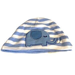 Gerbers Infant Baby Size 3 6 months Blue White ELephant Striped Cap Hat Beanie